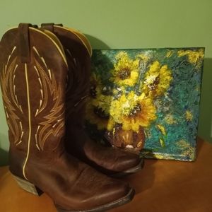 Shyanne Womens Brown Tall Pointed Toe Leather Cowboy Boots, Size 8M.